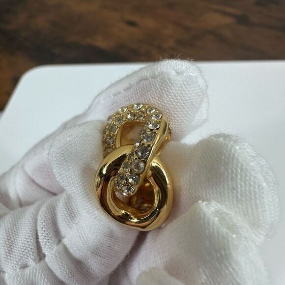 Dior Rhinestone Gold Tone Clip On Earrings - Picture 5 of 6